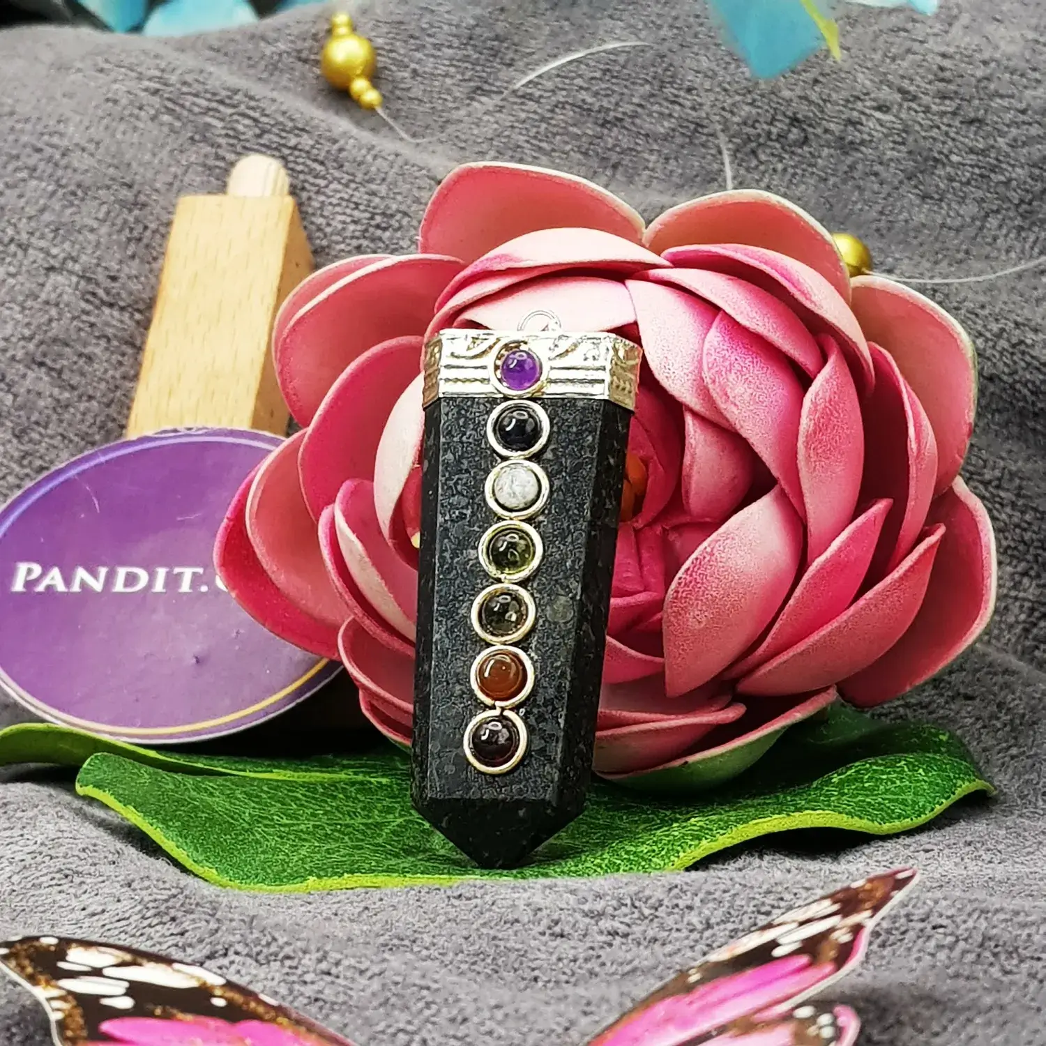 Nuummite 7 Chakra Pencil Pendant - Image 2