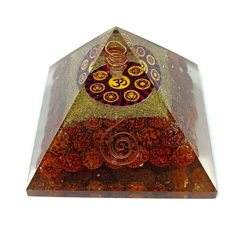 Om Orgone Pyramid with Rudraksha Beads - Image 10
