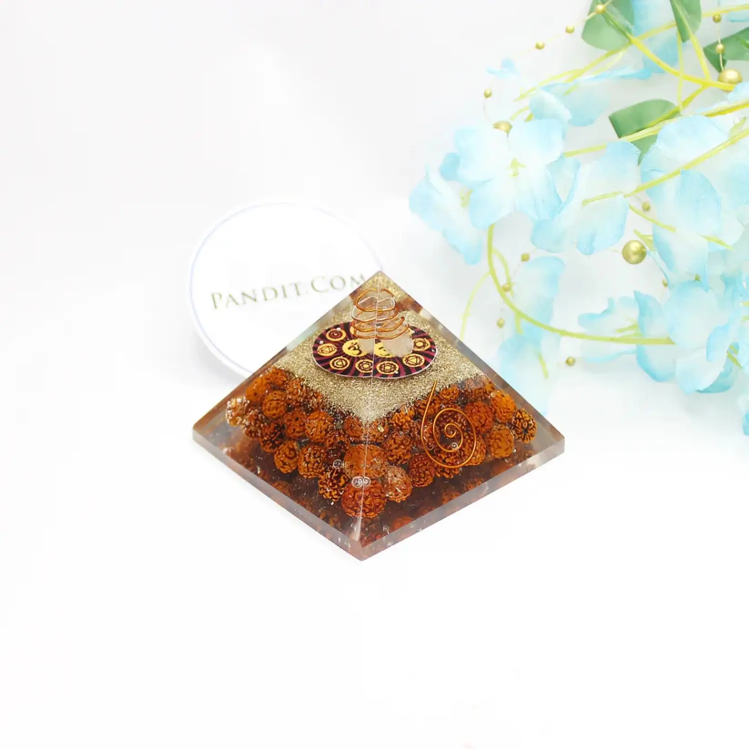 Om Orgone Pyramid with Rudraksha Beads - Image 3