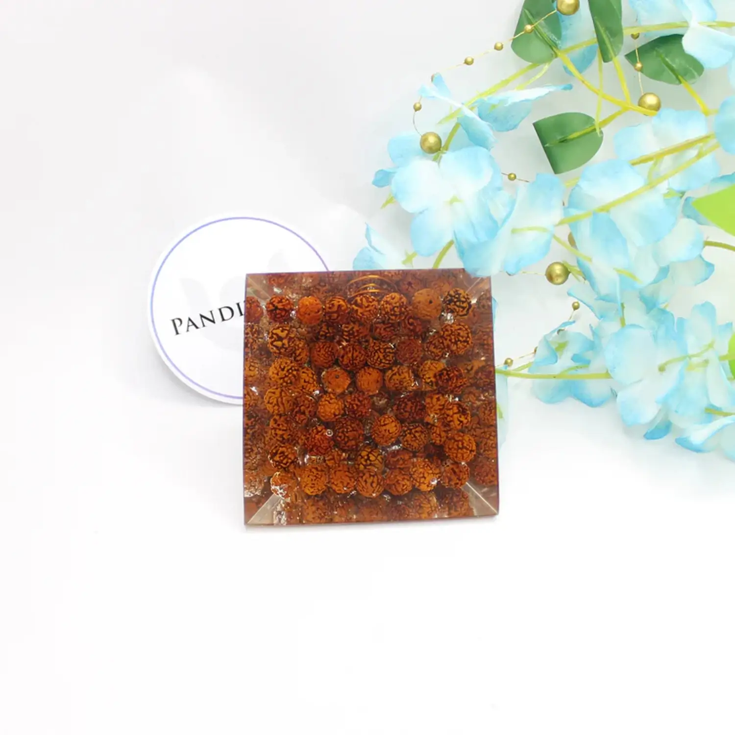 Om Orgone Pyramid with Rudraksha Beads - Image 4