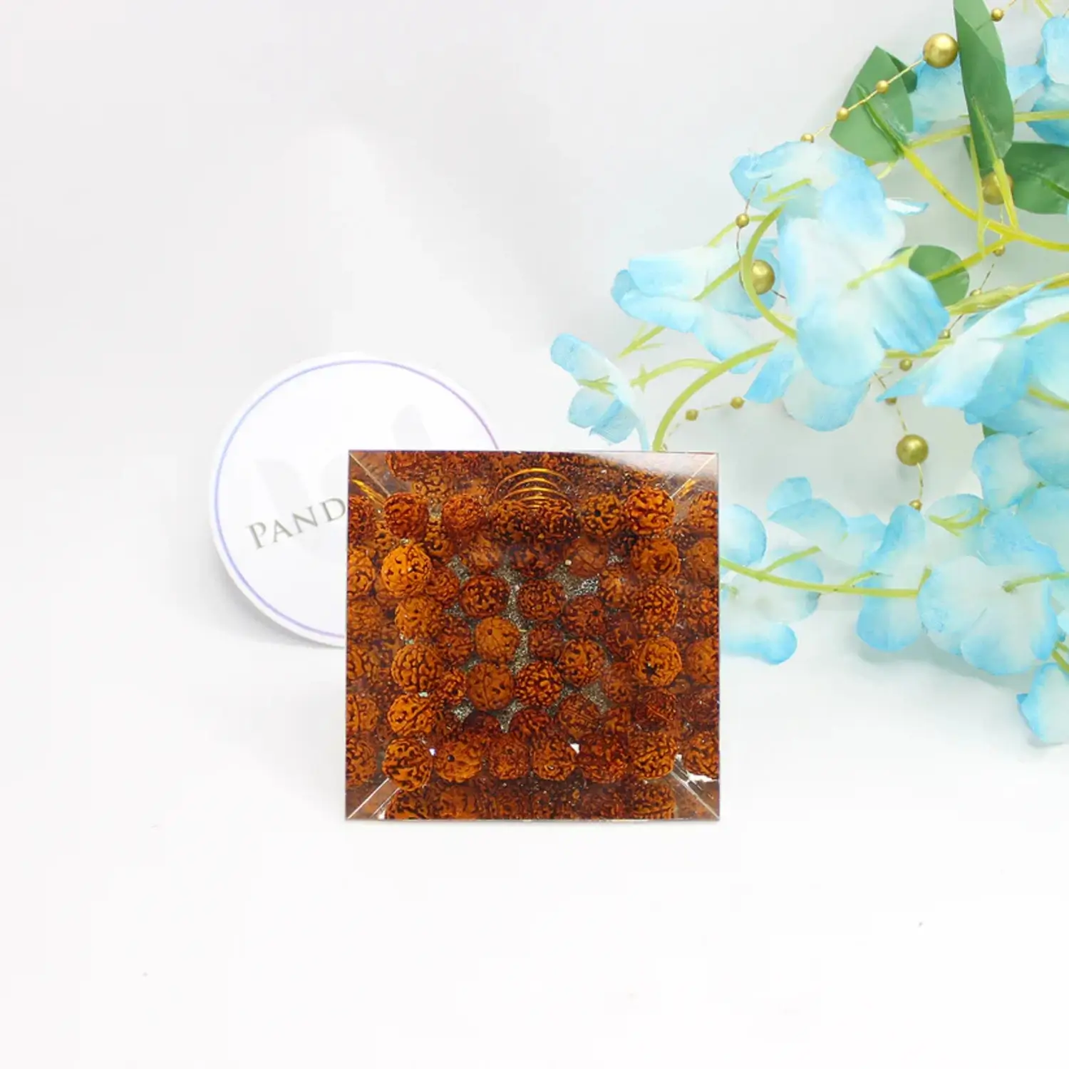 Om Orgone Pyramid with Rudraksha Beads - Image 5