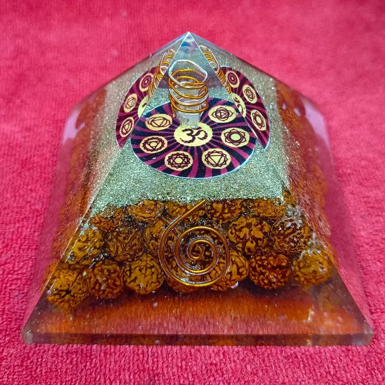 Om Orgone Pyramid with Rudraksha Beads - Image 7