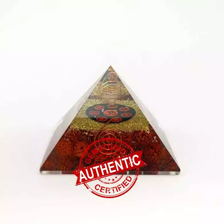 Om Orgone Pyramid with Rudraksha Beads - Image 9