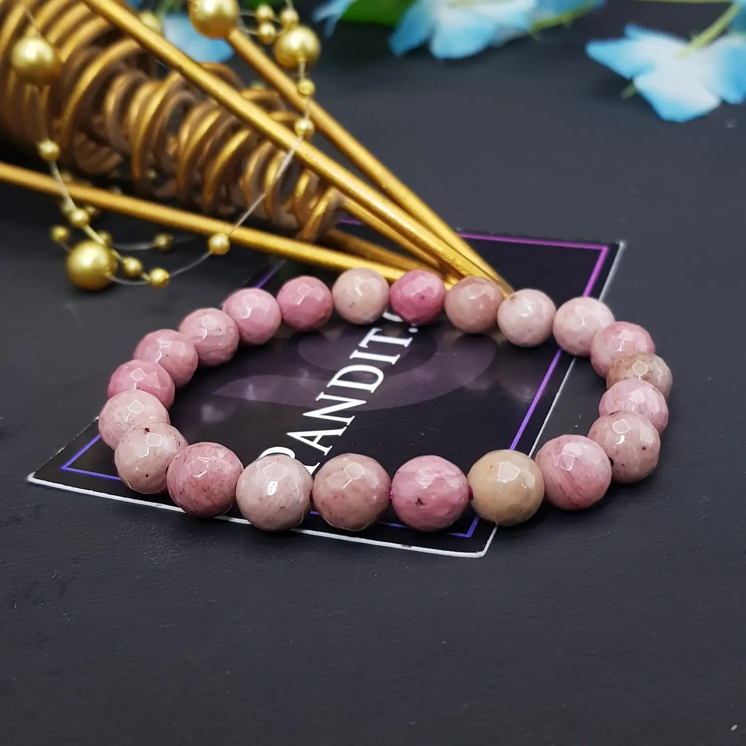 Pink Rhodonite Diamond Cut Bracelet - To Improve Personality - Image 2