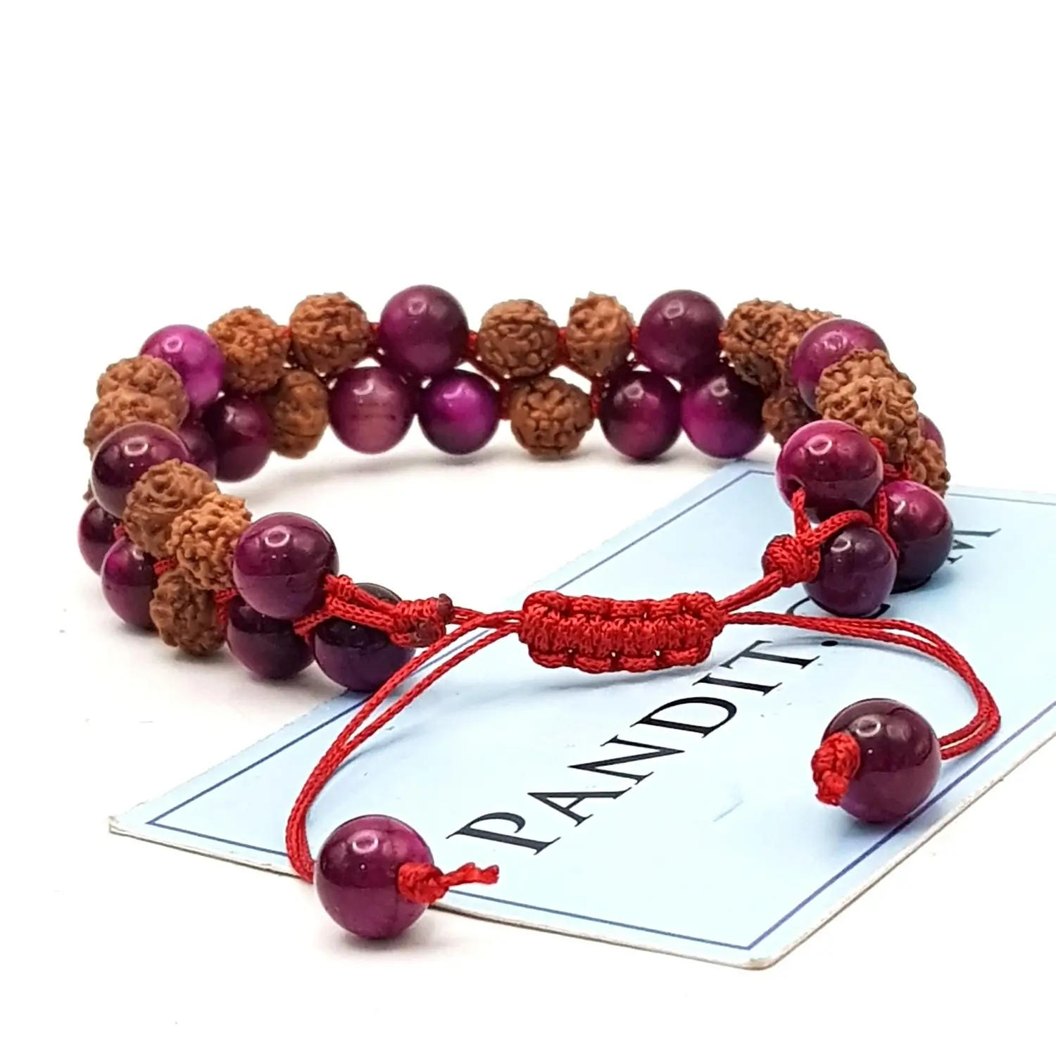 Pink Star Tiger Bracelet With 5 Mukhi Rudraksha Beads