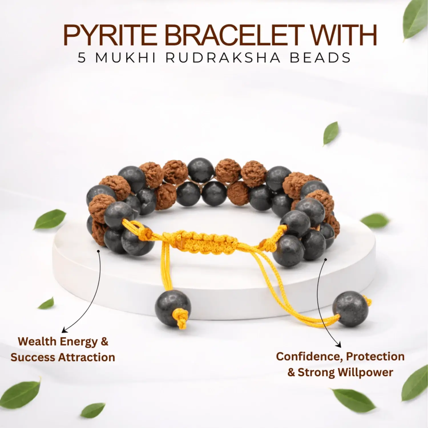 Pyrite Bracelet With 5 Mukhi Rudraksha Beads - Image 2