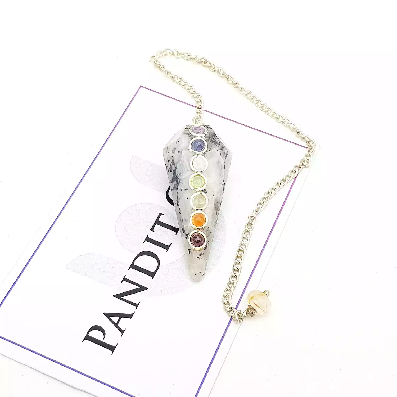 Rainbow Moonstone 7 Chakra Dowsing Pendulum - To Balance energy - Image 3