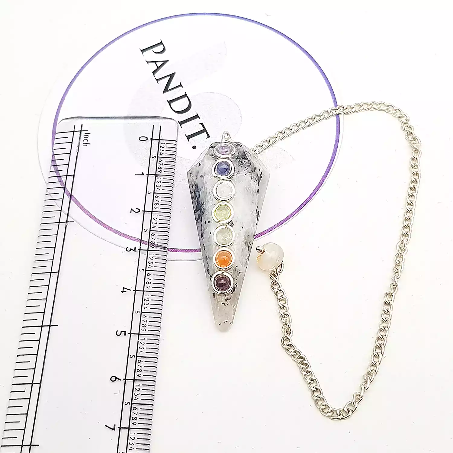 Rainbow Moonstone 7 Chakra Dowsing Pendulum - To Balance energy - Image 5