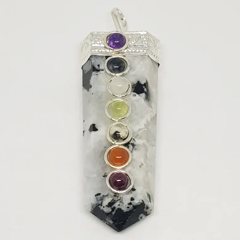 Rainbow Moonstone 7 Chakra Pencil Pendant - Image 5