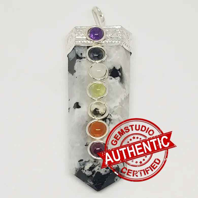 Rainbow Moonstone 7 Chakra Pencil Pendant - Image 6