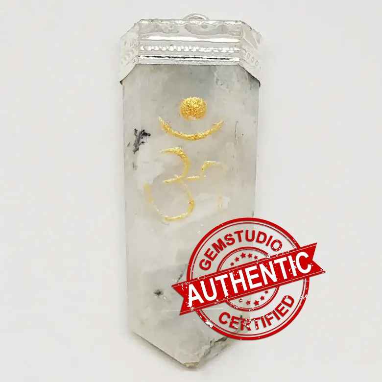 Rainbow Moonstone Om Pencil Pendant - Image 5