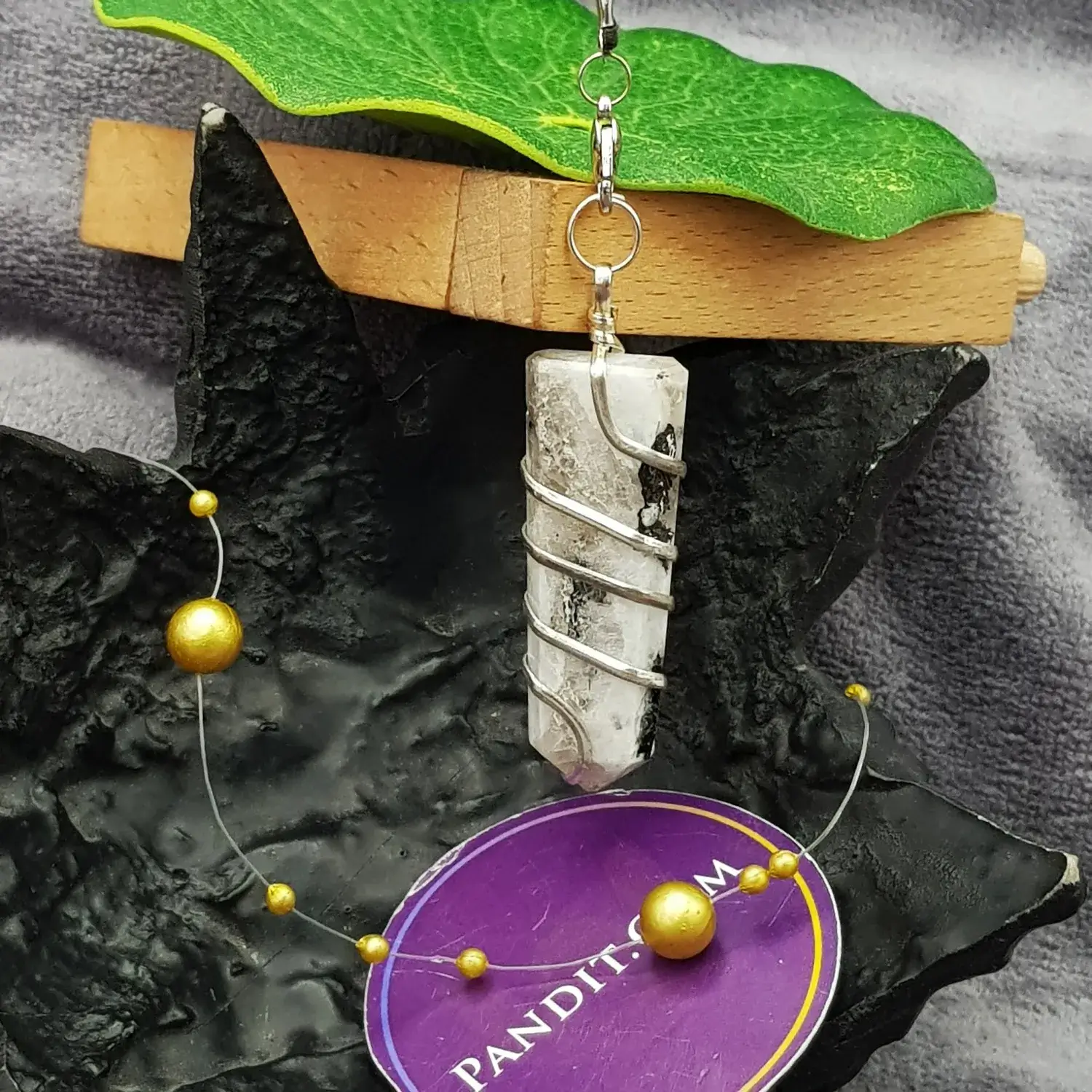 Rainbow Moonstone Spiral Pencil Pendant