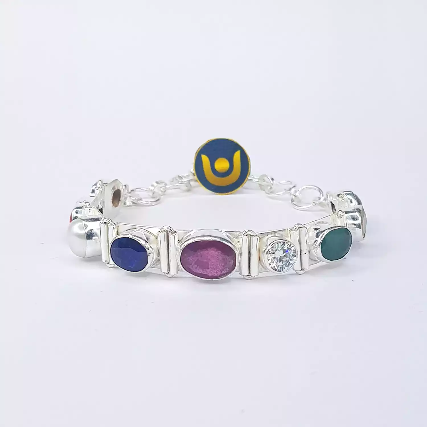 Real Navratna Gemstones Bracelet in Silver - For Soul Cleansing - Image 3