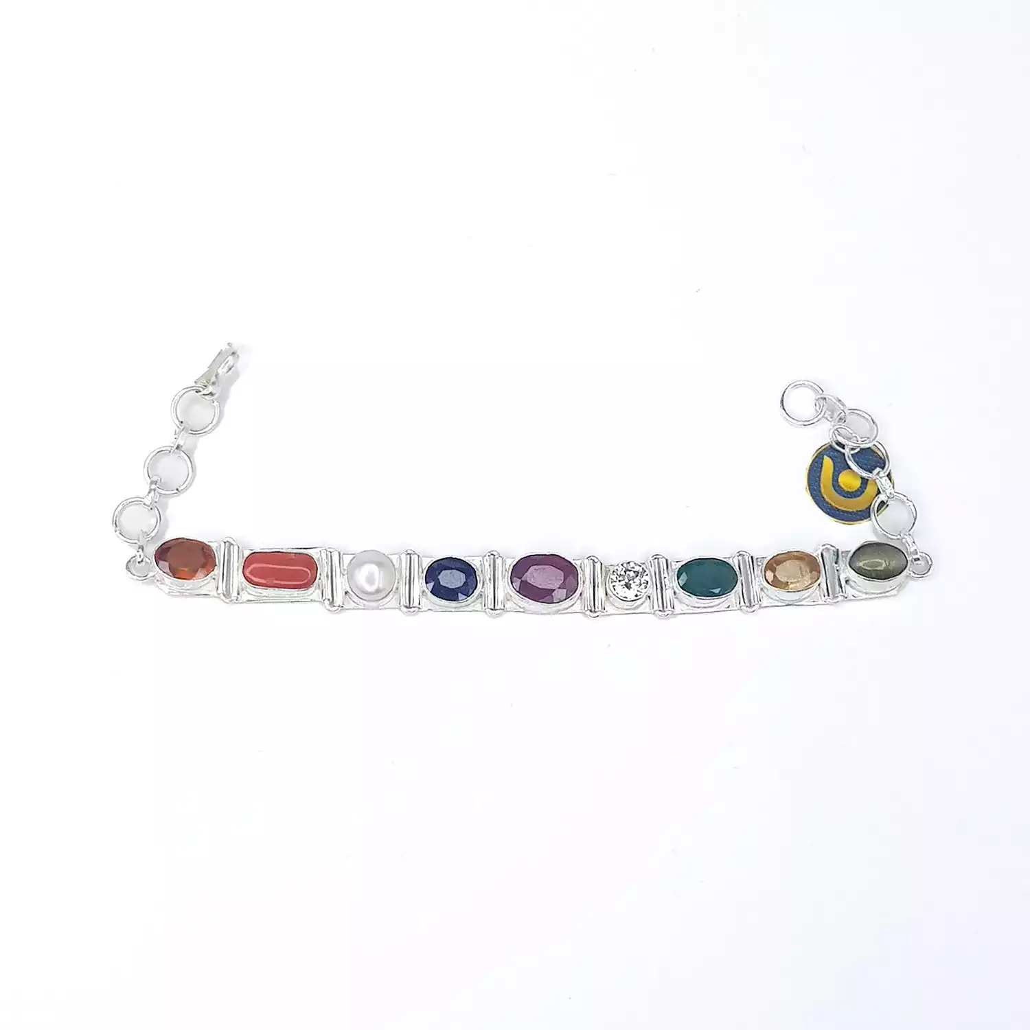 Real Navratna Gemstones Bracelet in Silver - For Soul Cleansing - Image 4