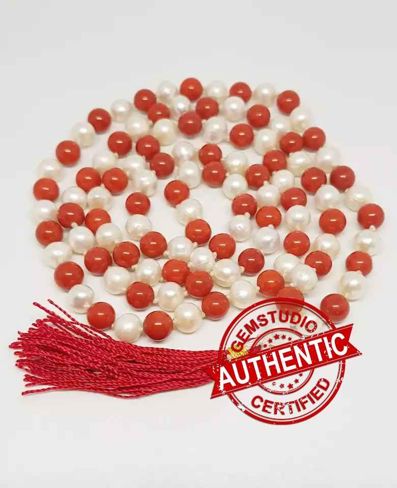 Red Coral and White Pearl Mala - For Leadership Qualities - Image 3