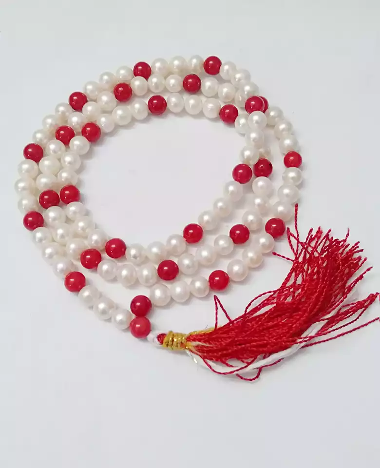 Red Coral and White Pearl Mala - For Leadership Qualities - Image 4