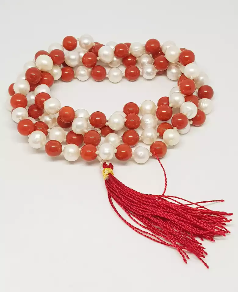 Red Coral and White Pearl Mala - For Leadership Qualities - Image 5