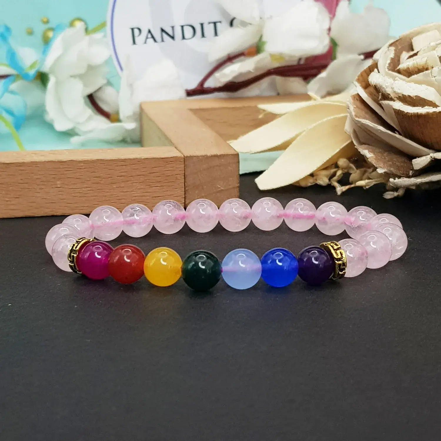 Rose Quartz 7 Chakra Bracelet - To Attract Love and Fame