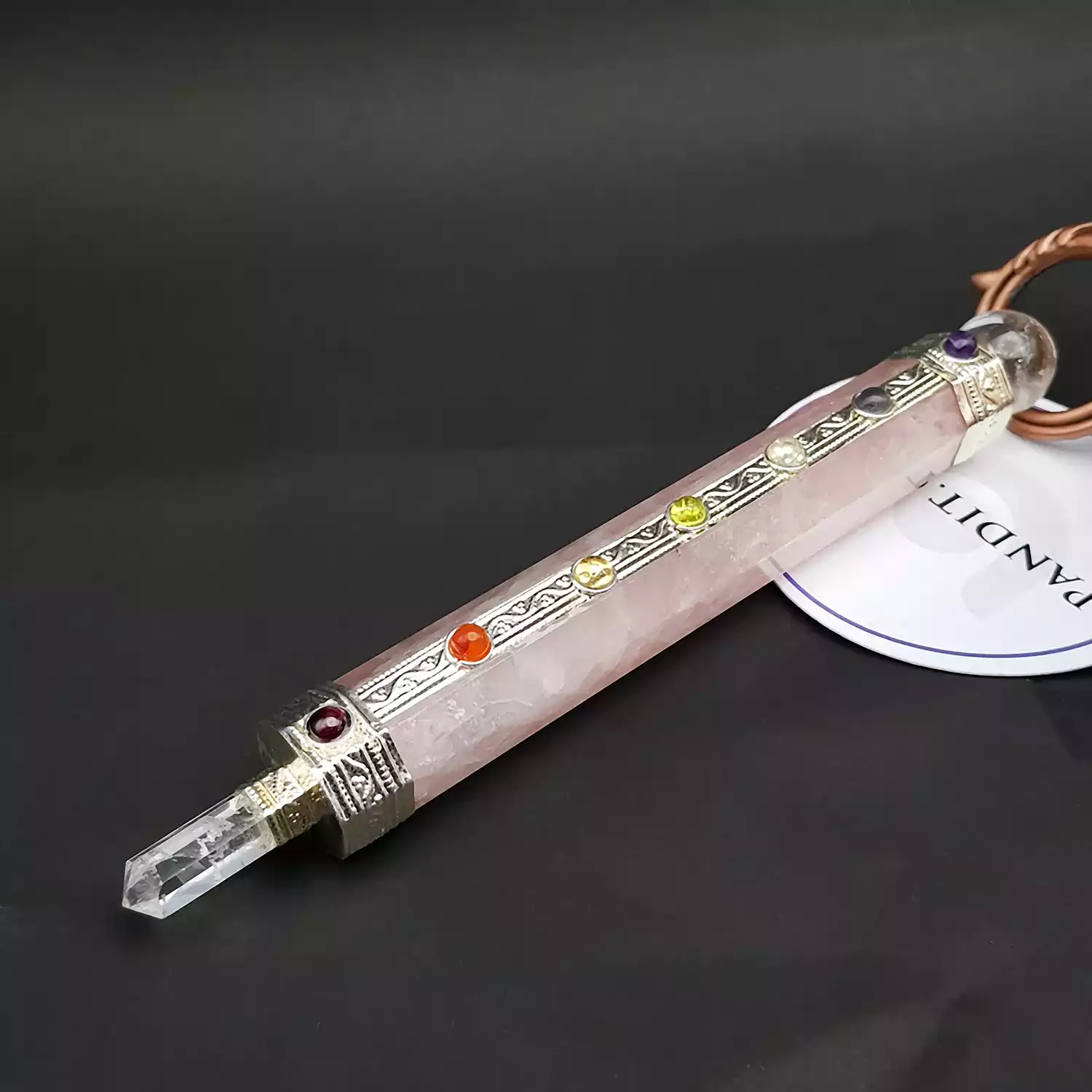 Rose Quartz 7 Chakra Healing Stone Wand - To Attract Love - Image 3