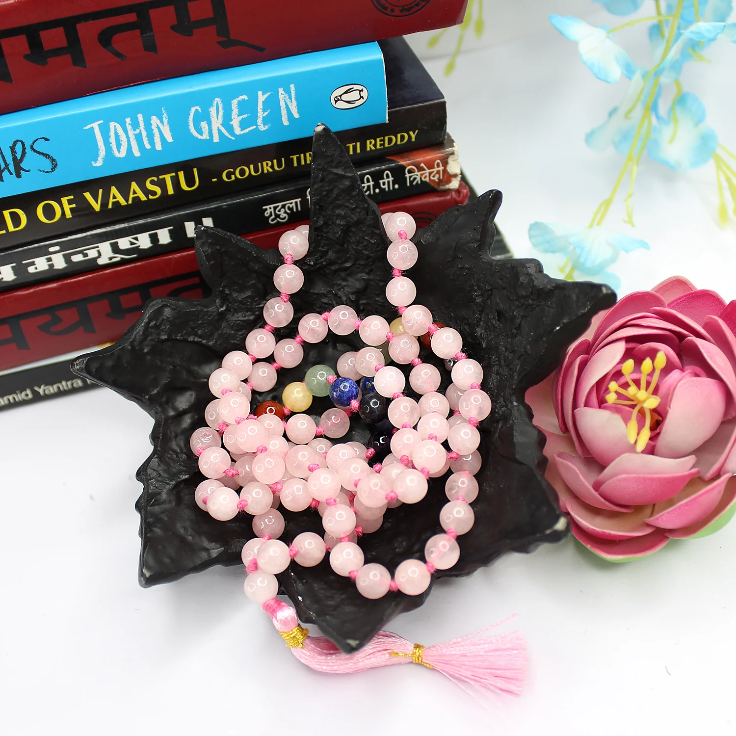 Rose Quartz 7 Chakra Mala - To Maintain Youth & Rise to Fame