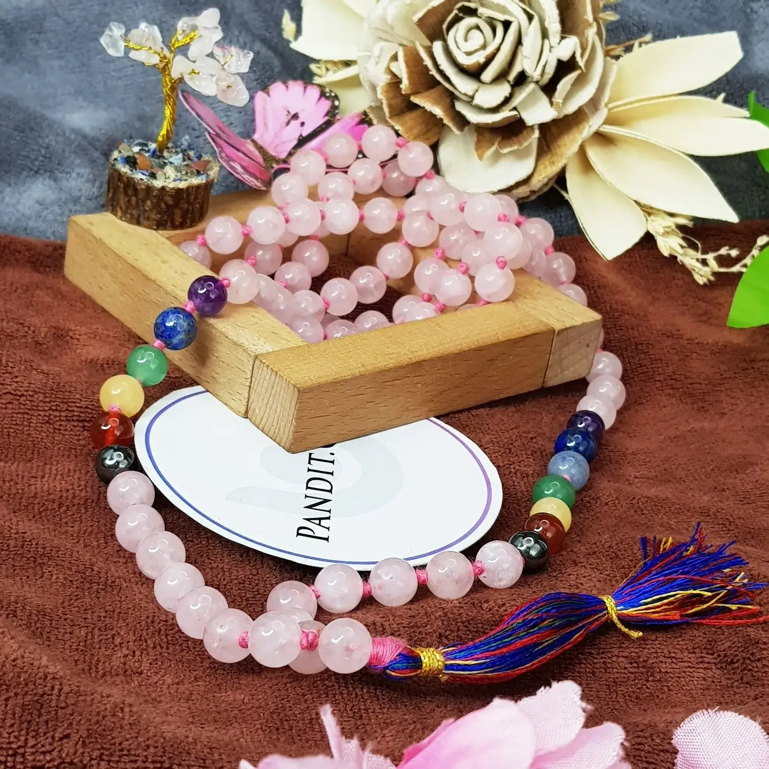Rose Quartz 7 Chakra Mala - To Maintain Youth & Rise to Fame - Image 2
