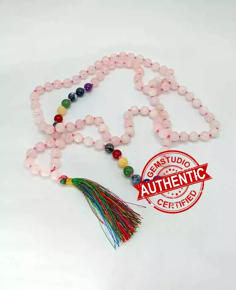 Rose Quartz 7 Chakra Mala - To Maintain Youth & Rise to Fame - Image 5