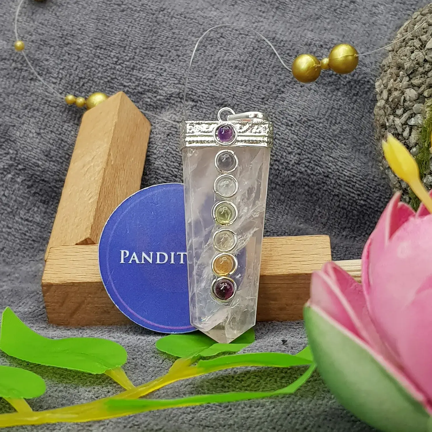 Rose Quartz 7 Chakra Pencil Pendant - Image 2