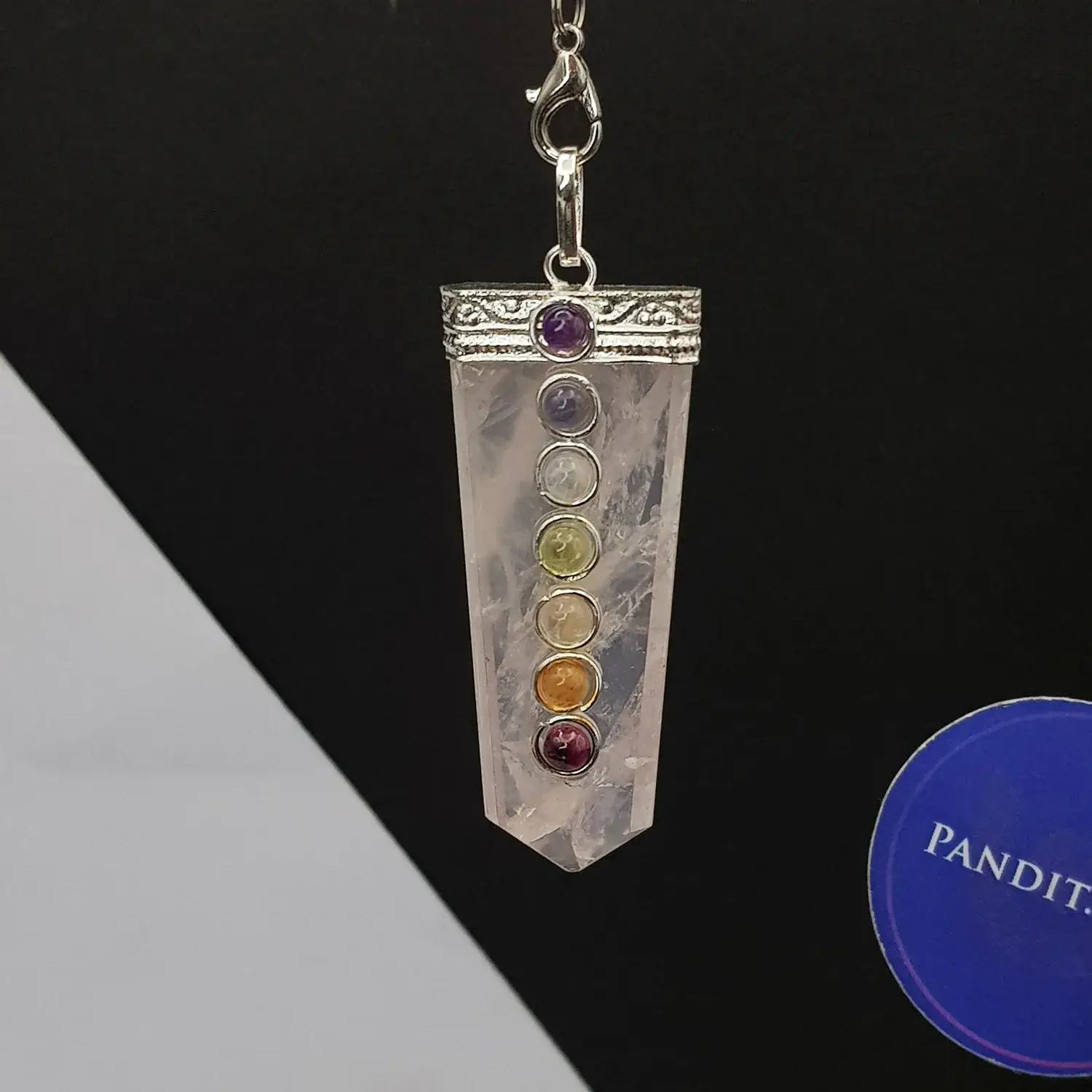 Rose Quartz 7 Chakra Pencil Pendant - Image 3