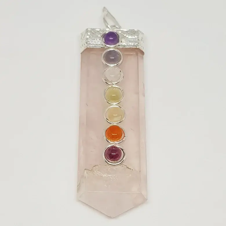 Rose Quartz 7 Chakra Pencil Pendant - Image 4