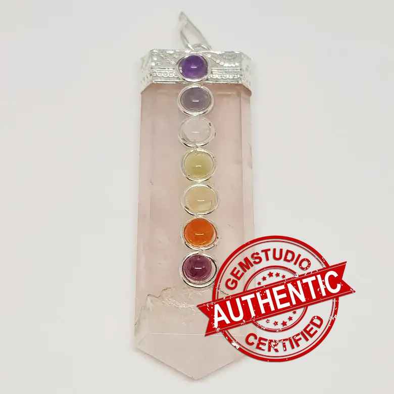 Rose Quartz 7 Chakra Pencil Pendant - Image 5