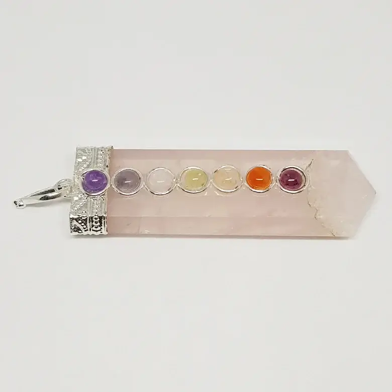 Rose Quartz 7 Chakra Pencil Pendant - Image 6