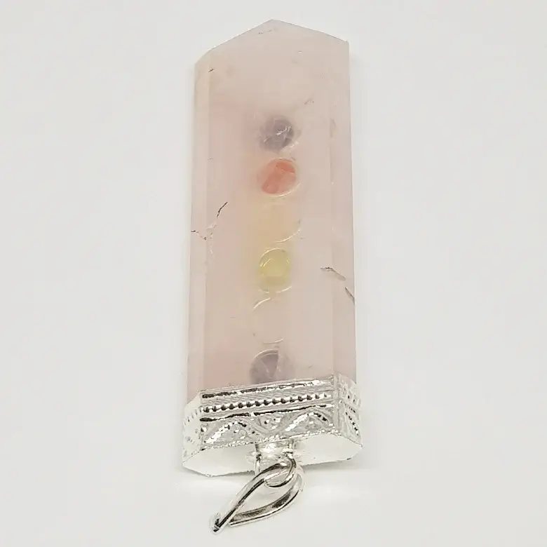 Rose Quartz 7 Chakra Pencil Pendant - Image 7