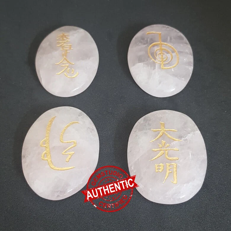 Rose Quartz Reiki Symbol Healing Stones Set - For Happiness - Image 3