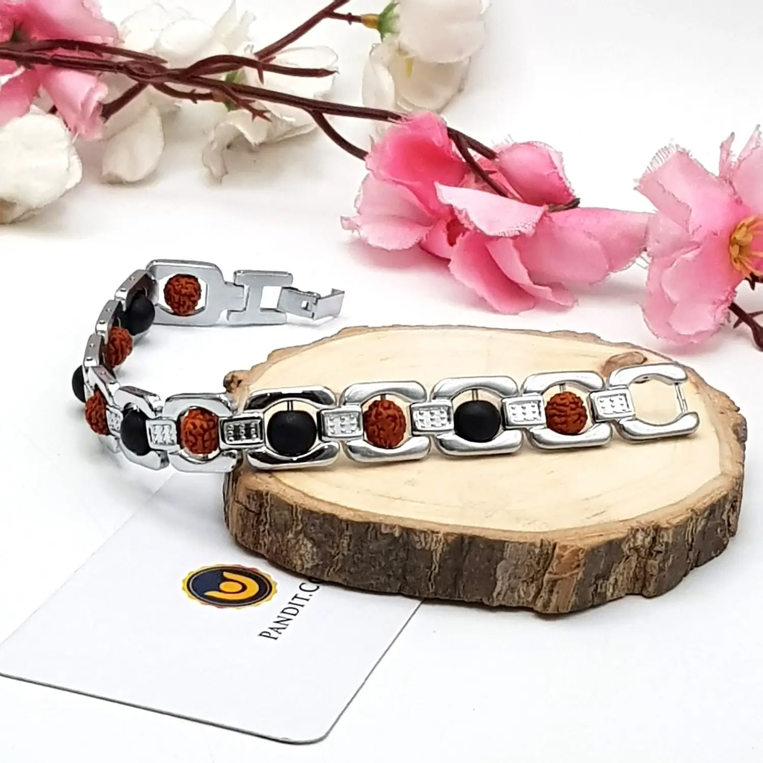 Rudraksha and Karungali Bracelet – Silver Metal