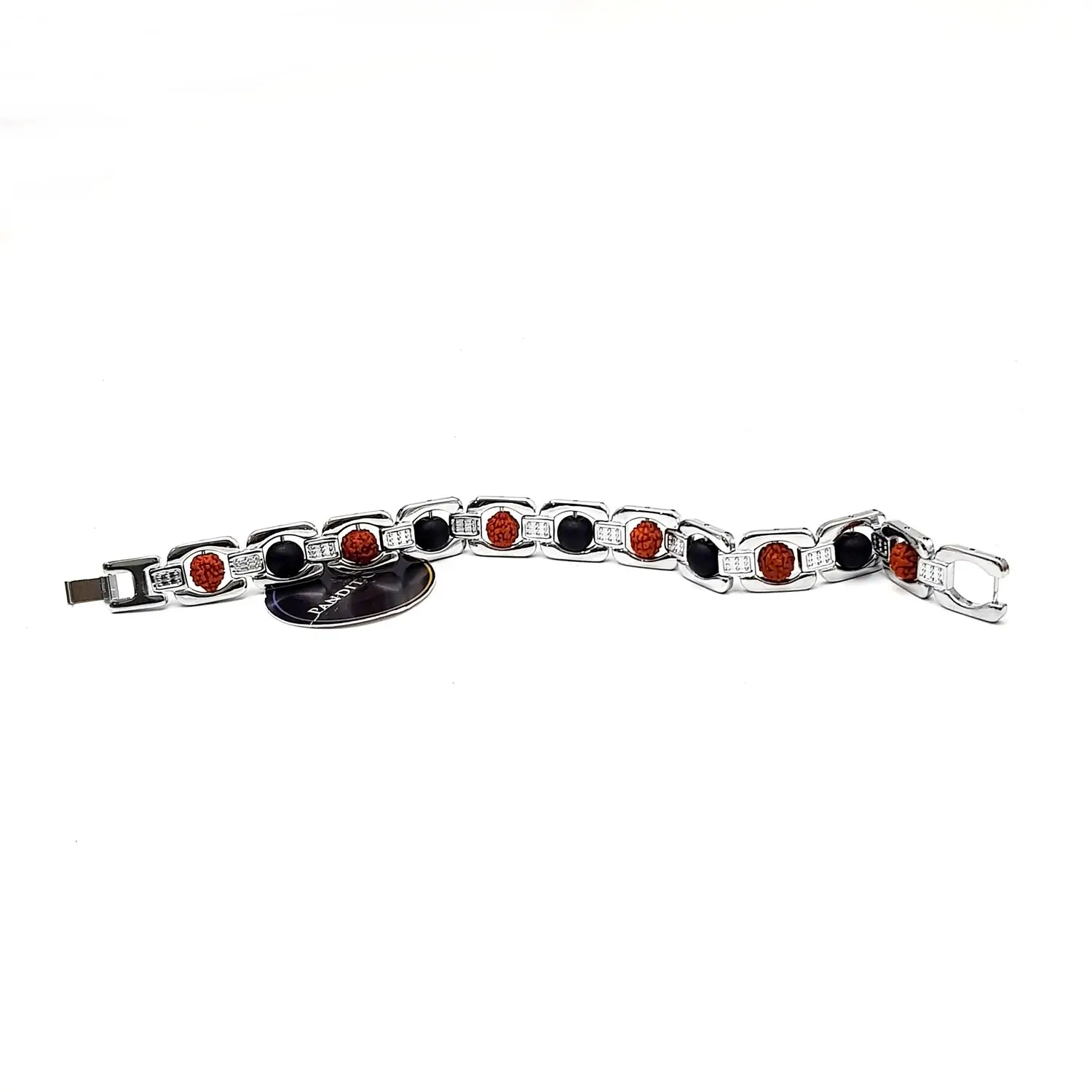 Rudraksha and Karungali Bracelet – Silver Metal - Image 3