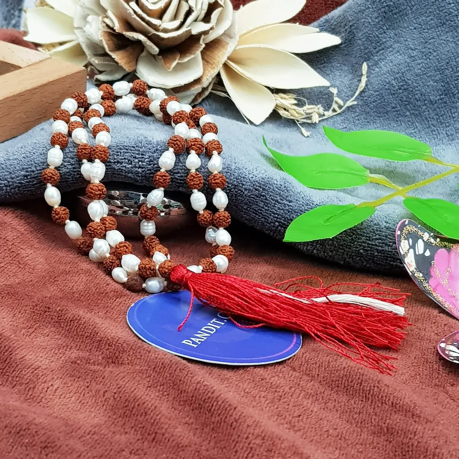 Rudraksha Mala with White Pearl Beads - To Treat Brain Issue - Image 2