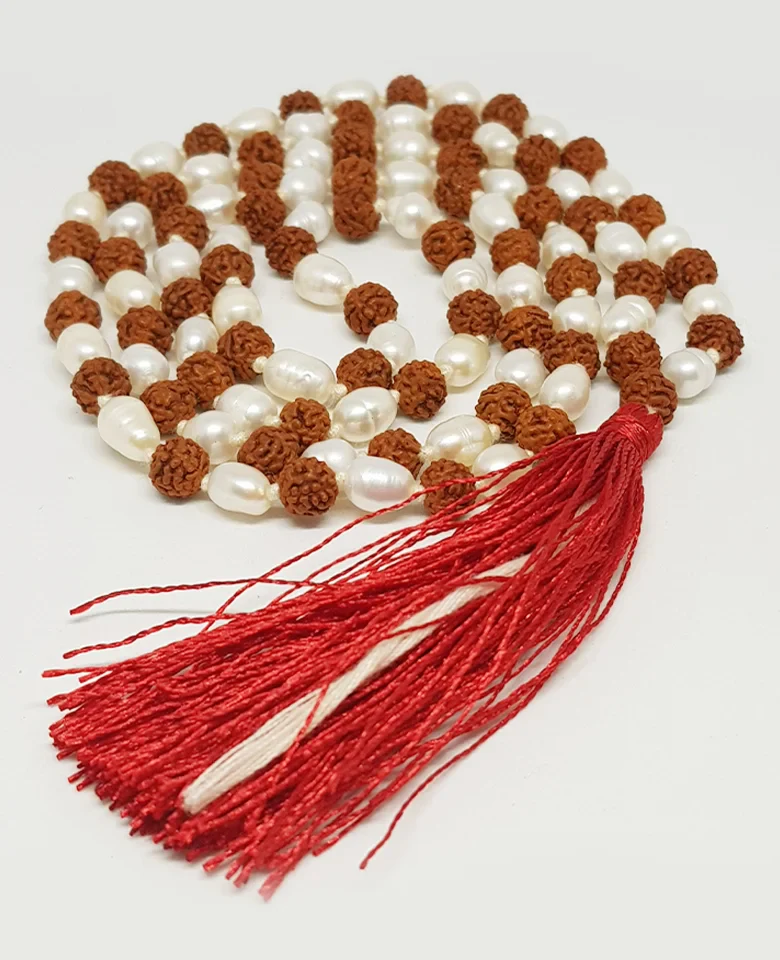 Rudraksha Mala with White Pearl Beads - To Treat Brain Issue - Image 4