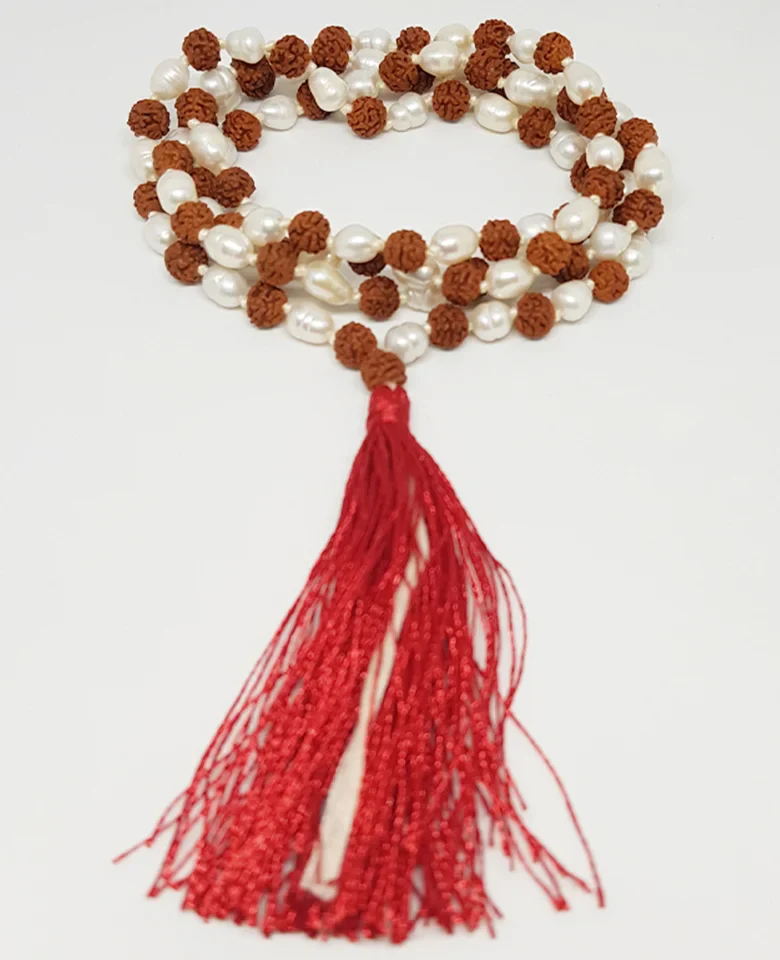 Rudraksha Mala with White Pearl Beads - To Treat Brain Issue - Image 5
