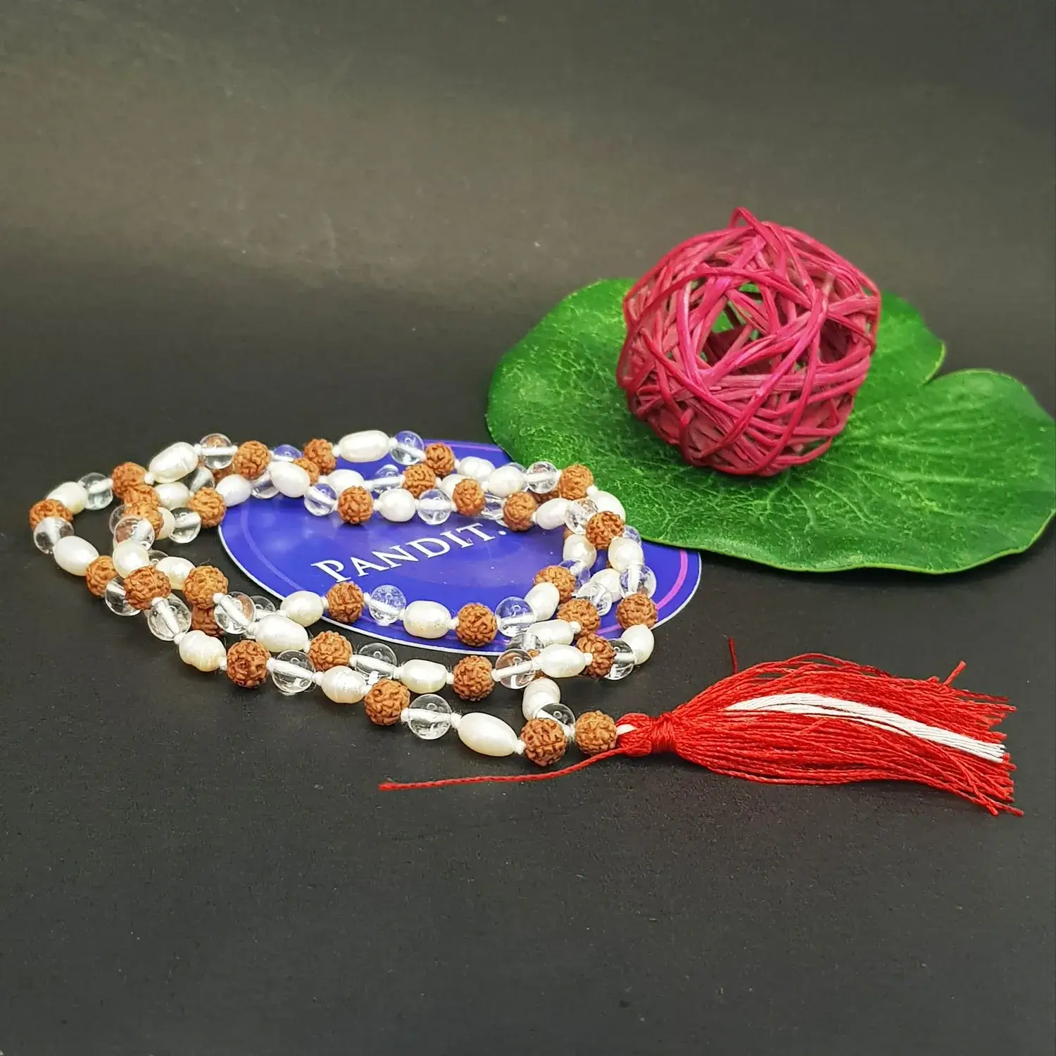 Rudraksha Sphatik Mala with White Pearl Beads - For Luck - Image 2