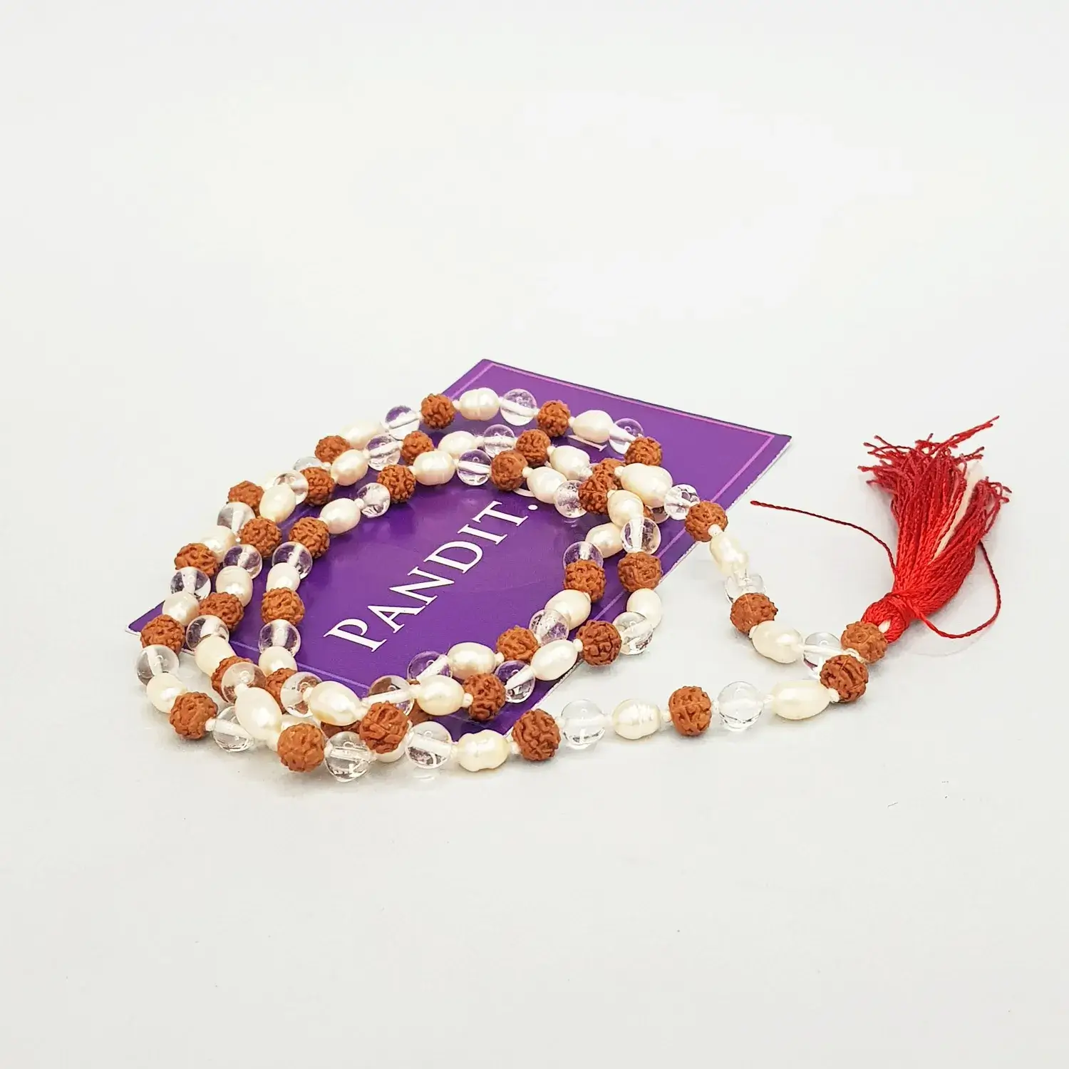 Rudraksha Sphatik Mala with White Pearl Beads - For Luck - Image 3
