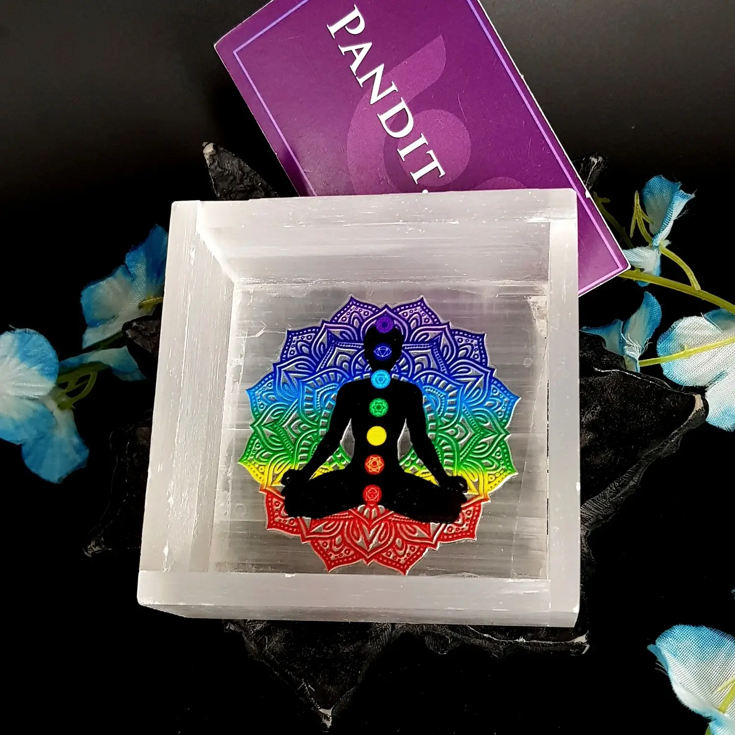 Selenite 7 Chakra Buddha Square Charging Bowl - Image 8