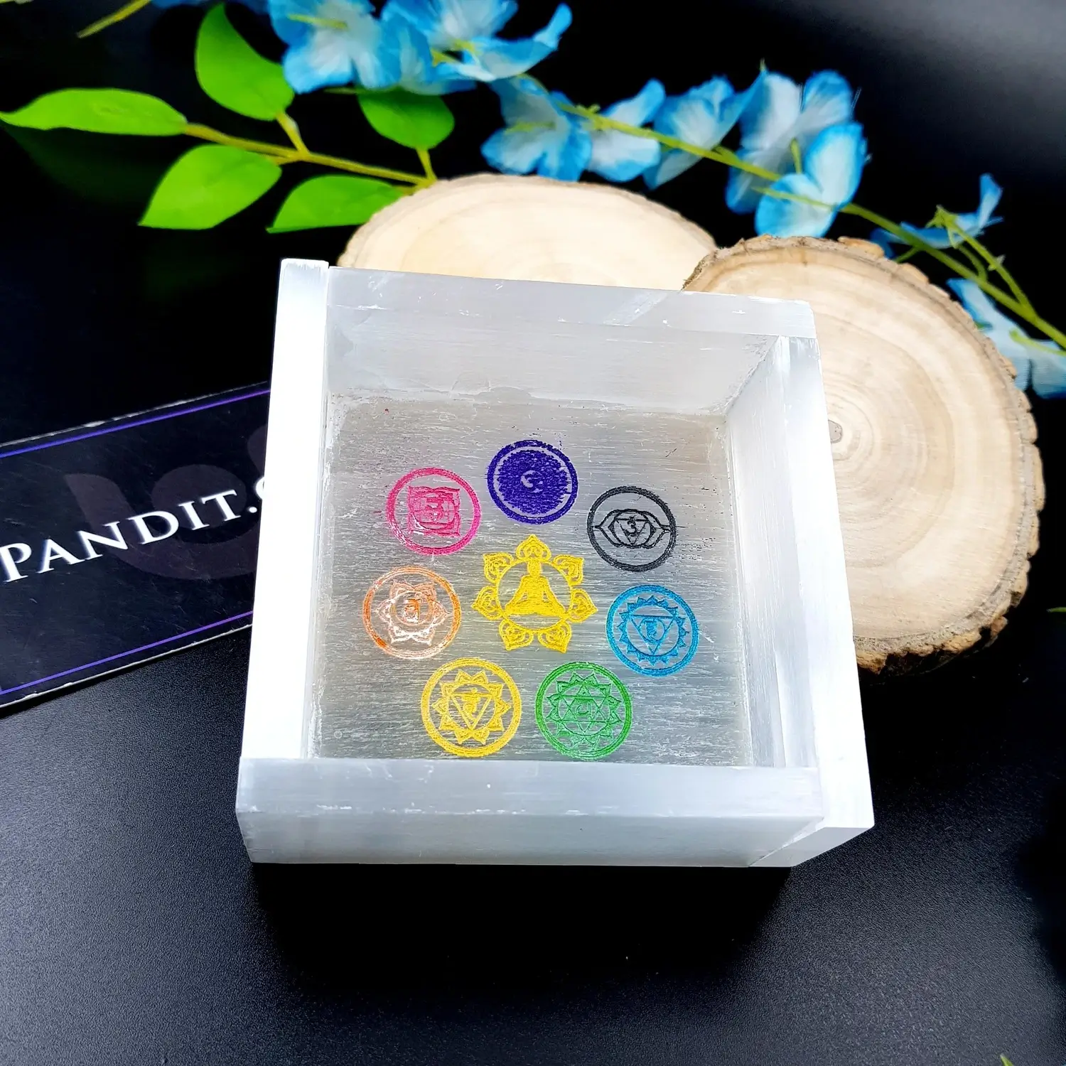 Selenite 7 Chakra Buddha Square Charging Bowl - Image 9