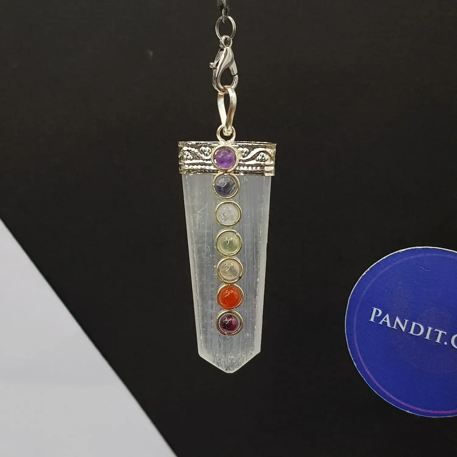 Selenite 7 Chakra Pencil Pendant - Image 3