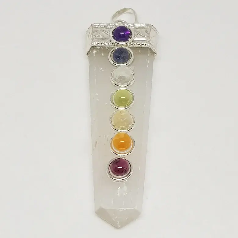 Selenite 7 Chakra Pencil Pendant - Image 4