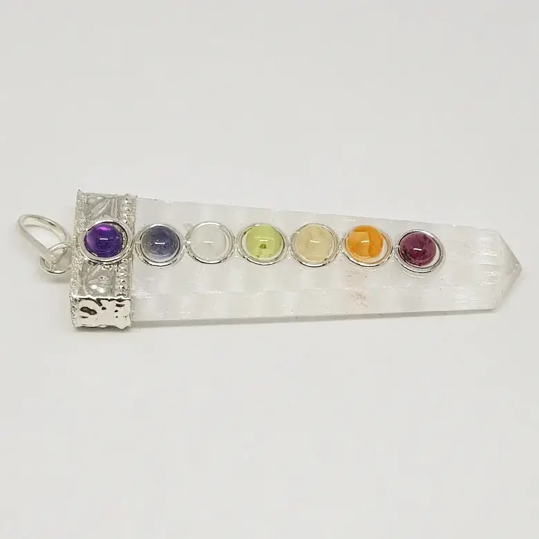 Selenite 7 Chakra Pencil Pendant - Image 6