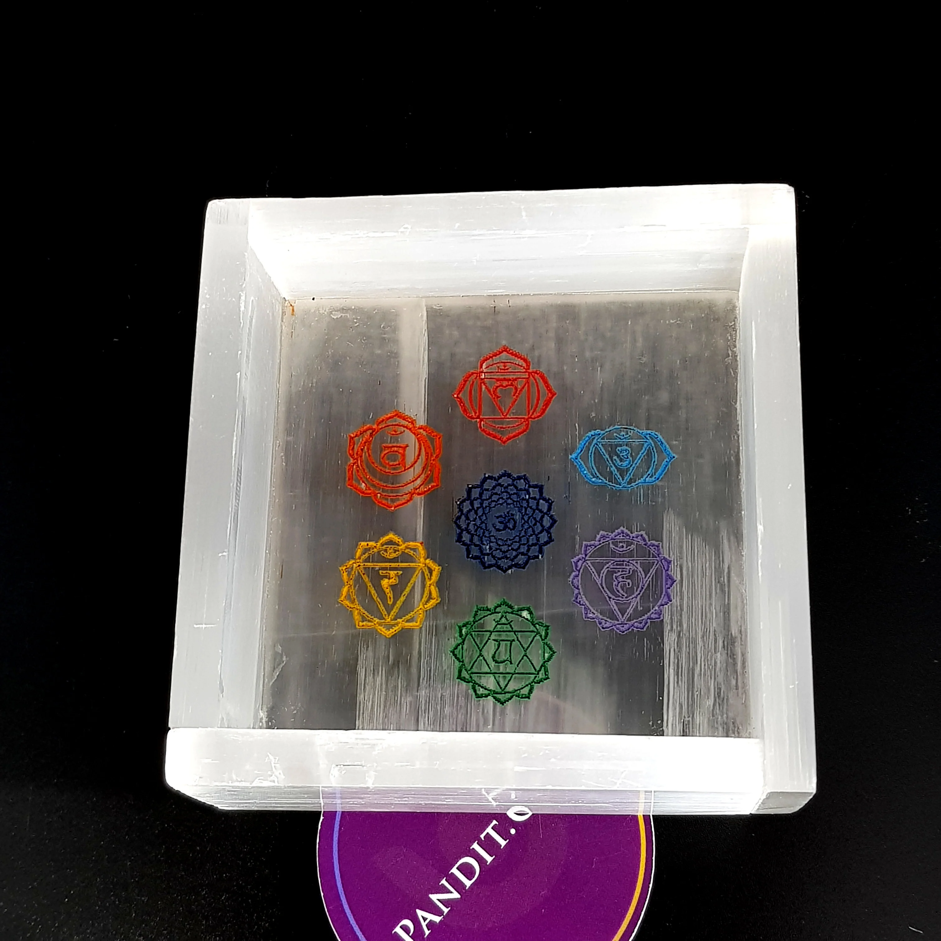 Selenite 7 Chakra Square Charging Bowl - Image 3