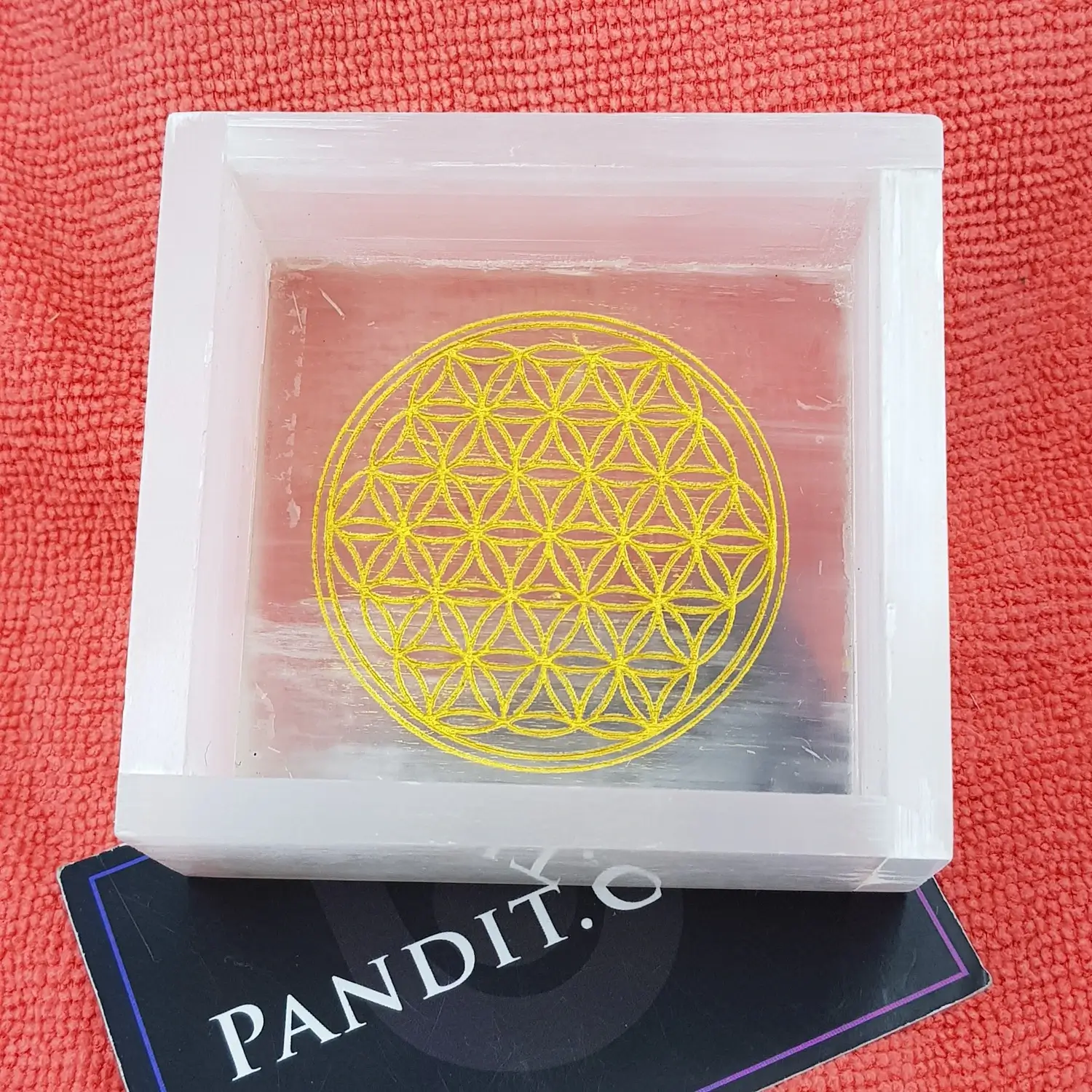 Selenite Flower of Life Square Charging Bowl - Image 4