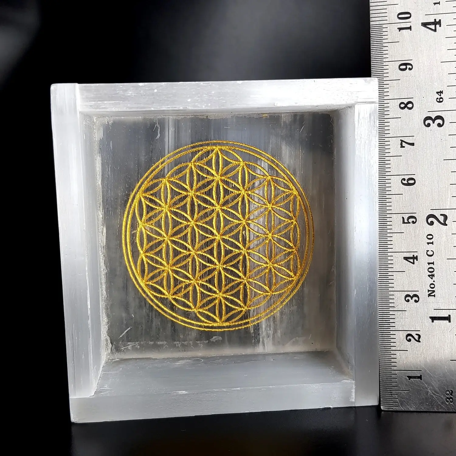 Selenite Flower of Life Square Charging Bowl - Image 5