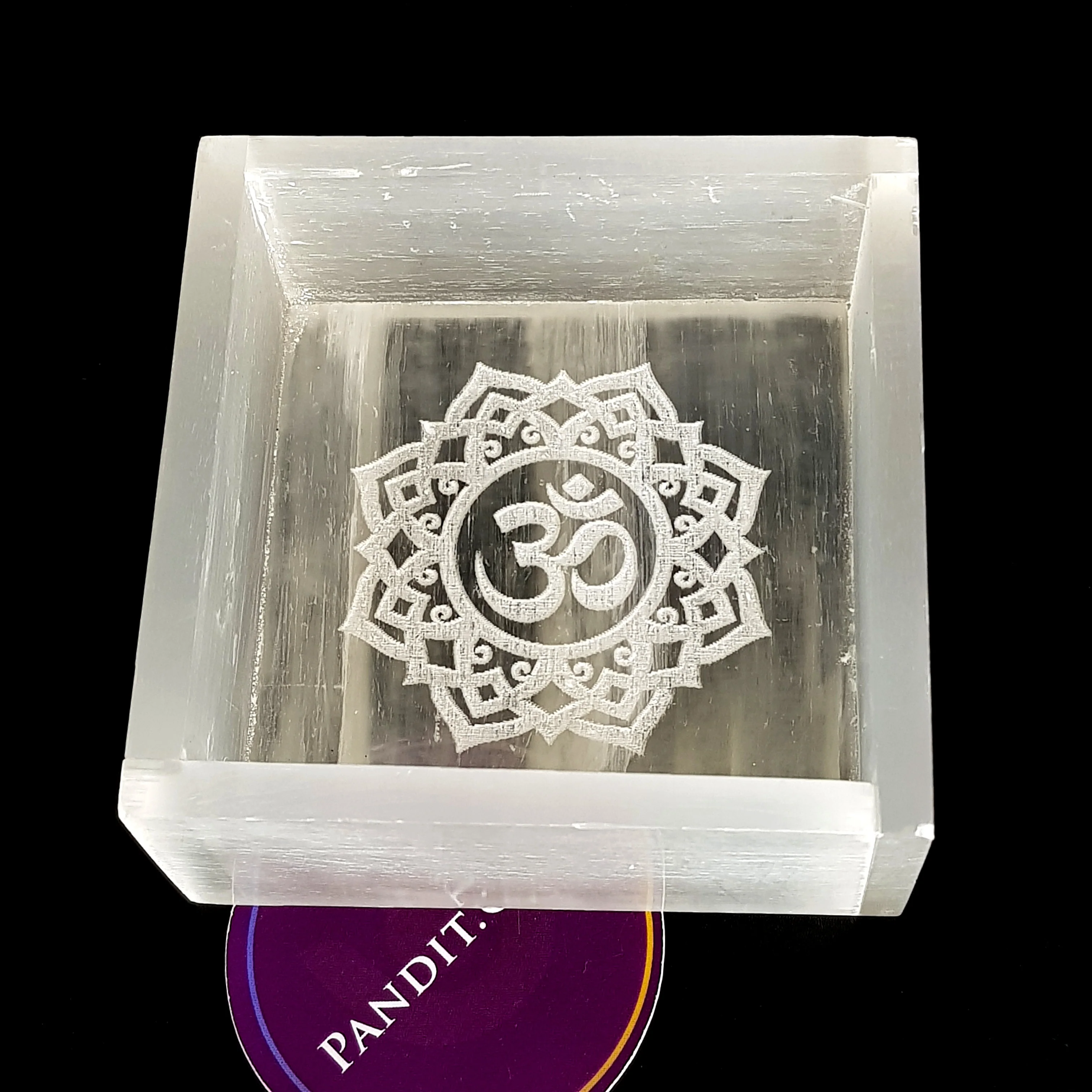 Selenite Om Symbol Square Charging Bowl - Image 3