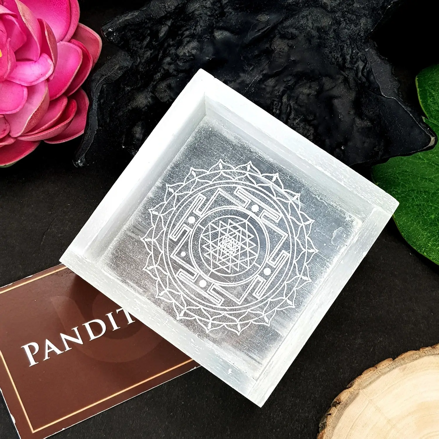 Selenite Shree Yantra Square Charging Bowl - Image 3